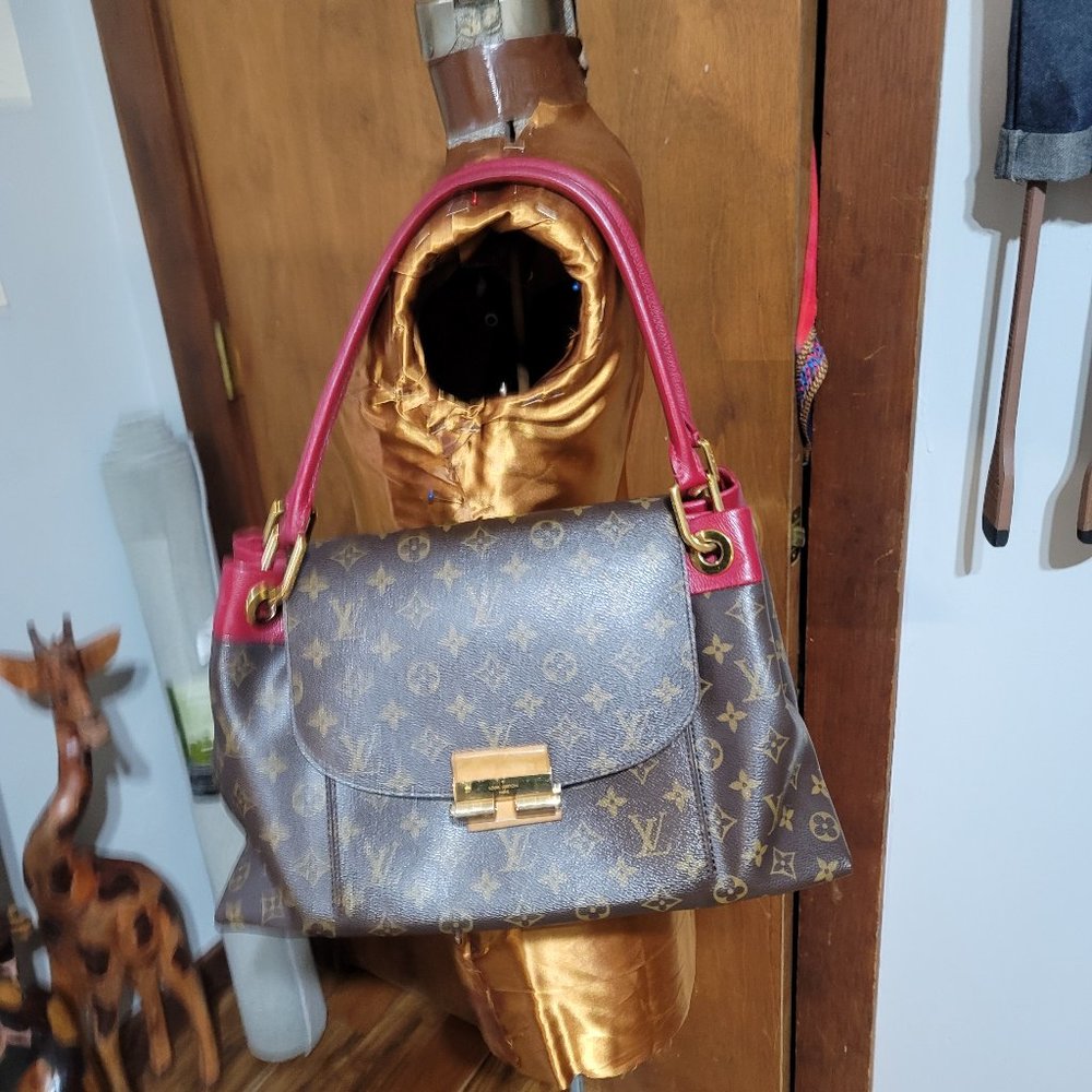 Louis Vuitton Signature Brown satchel with Red/Burgundy trim and handles